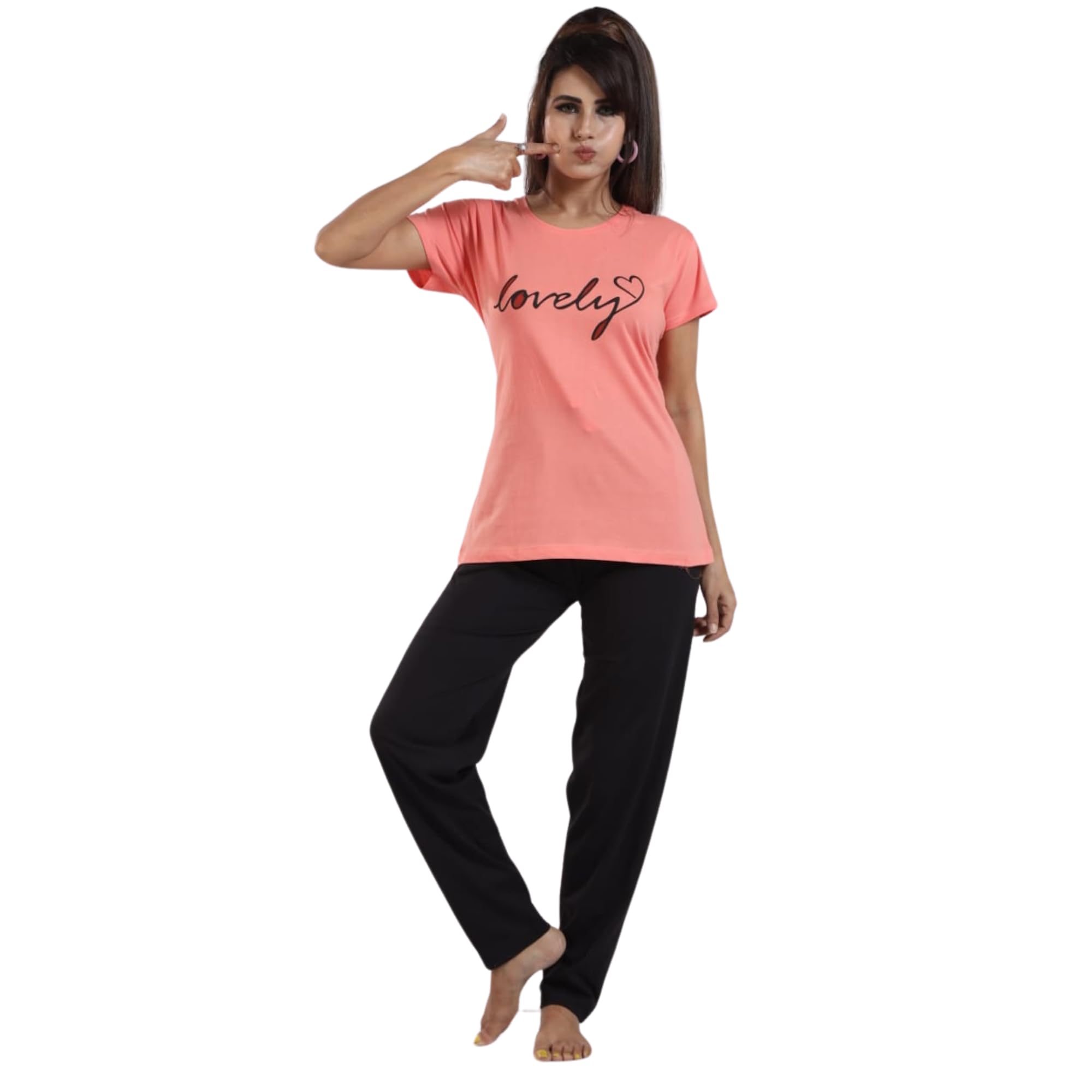 Ceenai Women's Cotton Nightwear Set with T-Shirt and Pyjamas, Soft and Comfortable for Sleep and Loungewear Four Sizes 36,38,40,42