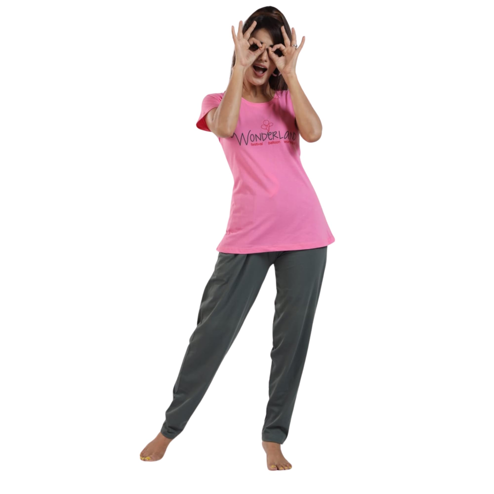 Ceenai Women's Cotton Nightwear Set with T-Shirt and Pyjamas, Soft and Comfortable for Sleep and Loungewear Four Sizes 36,38,40,42