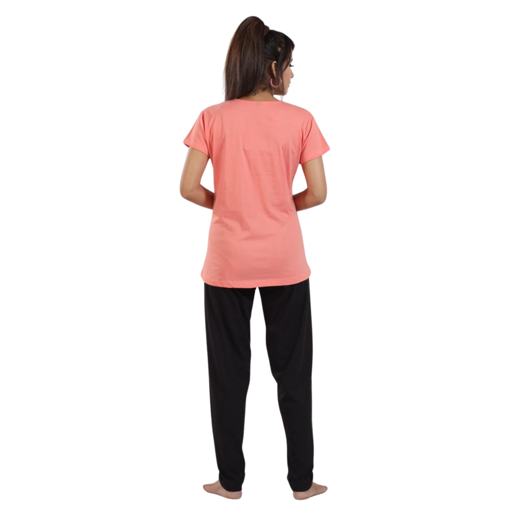 Ceenai Women's Cotton Nightwear Set with T-Shirt and Pyjamas, Soft and Comfortable for Sleep and Loungewear Four Sizes 36,38,40,42