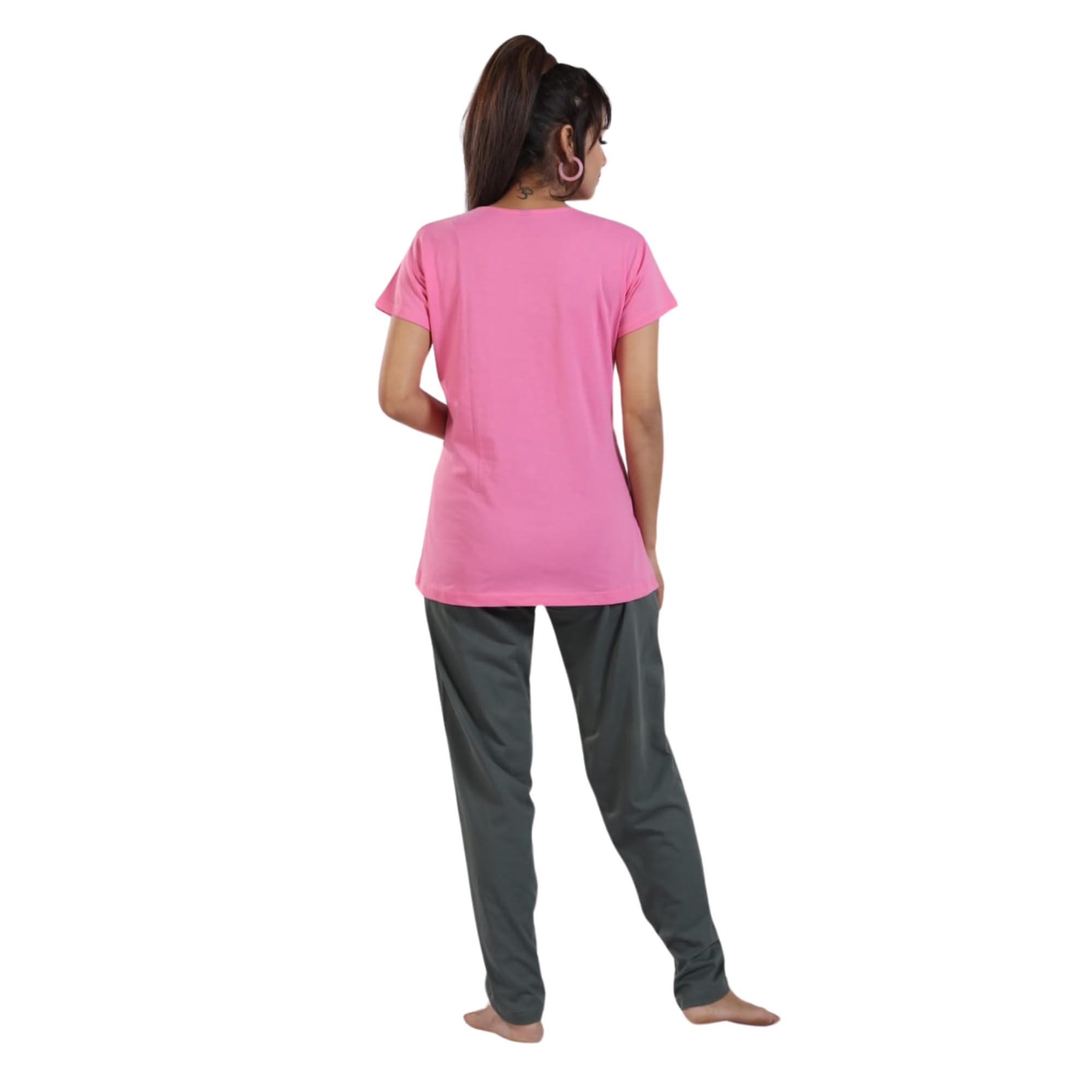 Ceenai Women's Cotton Nightwear Set with T-Shirt and Pyjamas, Soft and Comfortable for Sleep and Loungewear Four Sizes 36,38,40,42