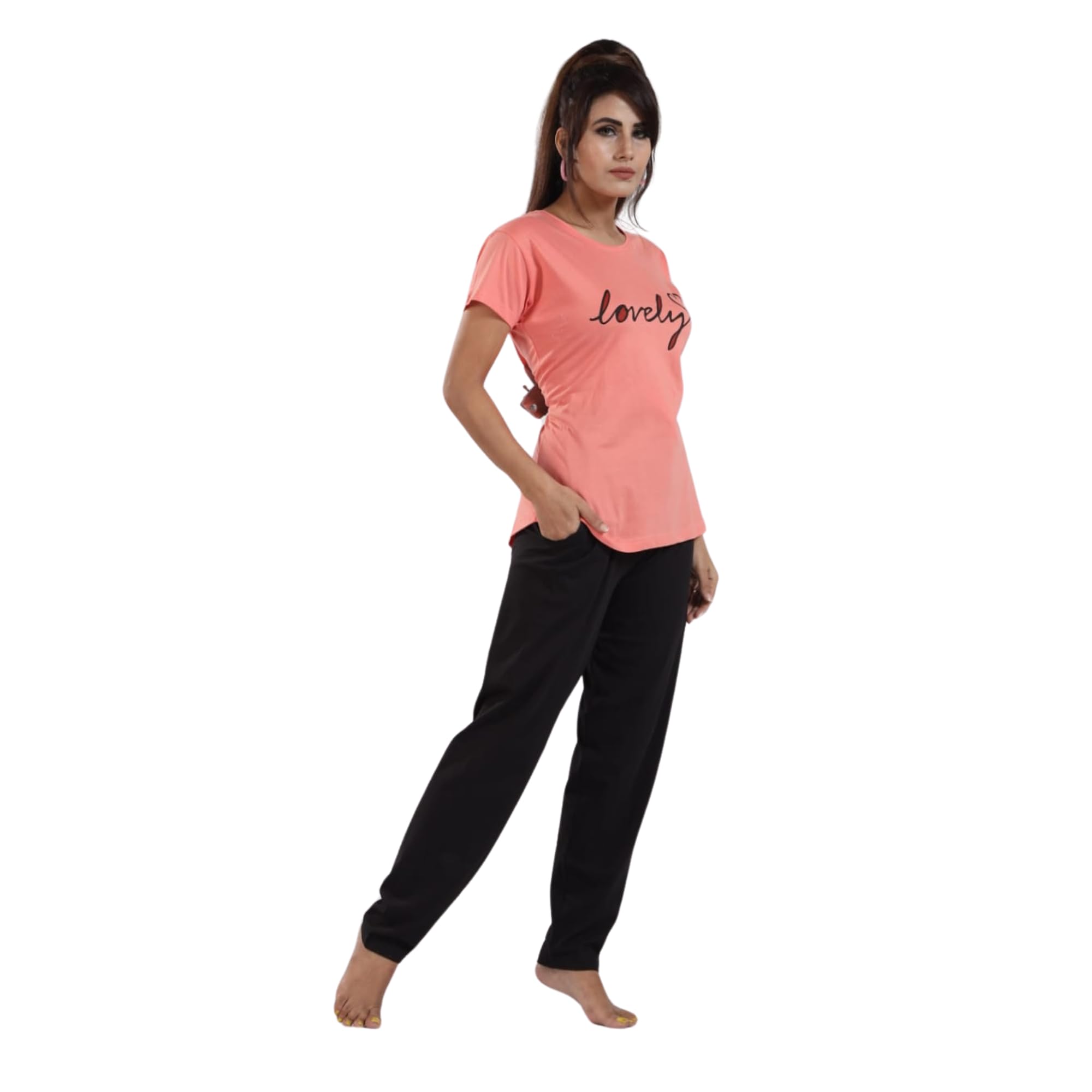 Ceenai Women's Cotton Nightwear Set with T-Shirt and Pyjamas, Soft and Comfortable for Sleep and Loungewear Four Sizes 36,38,40,42
