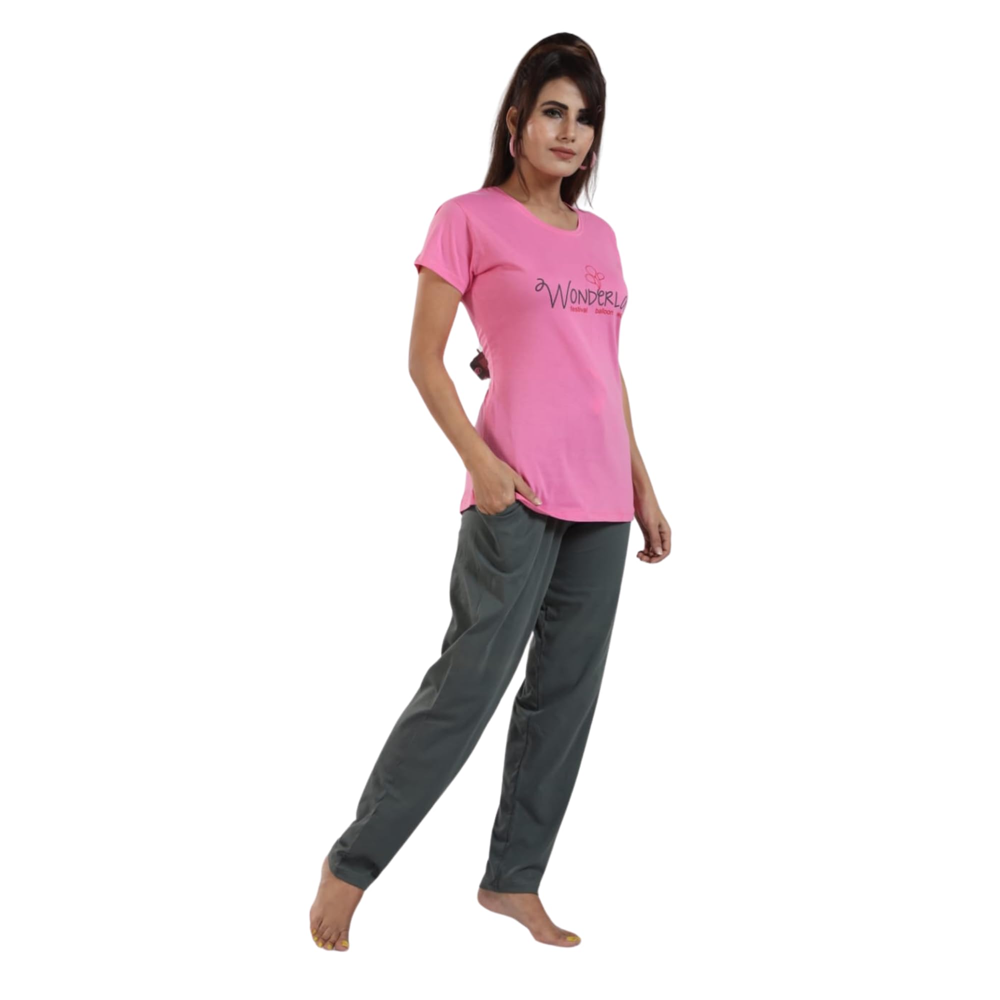 Ceenai Women's Cotton Nightwear Set with T-Shirt and Pyjamas, Soft and Comfortable for Sleep and Loungewear Four Sizes 36,38,40,42