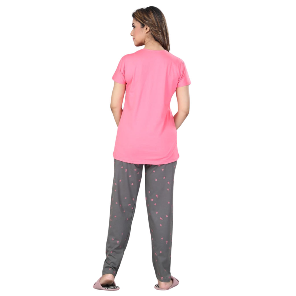 Ceenai Women's Cotton Nightwear Set with T-Shirt and Pyjamas, Soft and Comfortable for Sleep and Loungewear Four Sizes 36,38,40,42