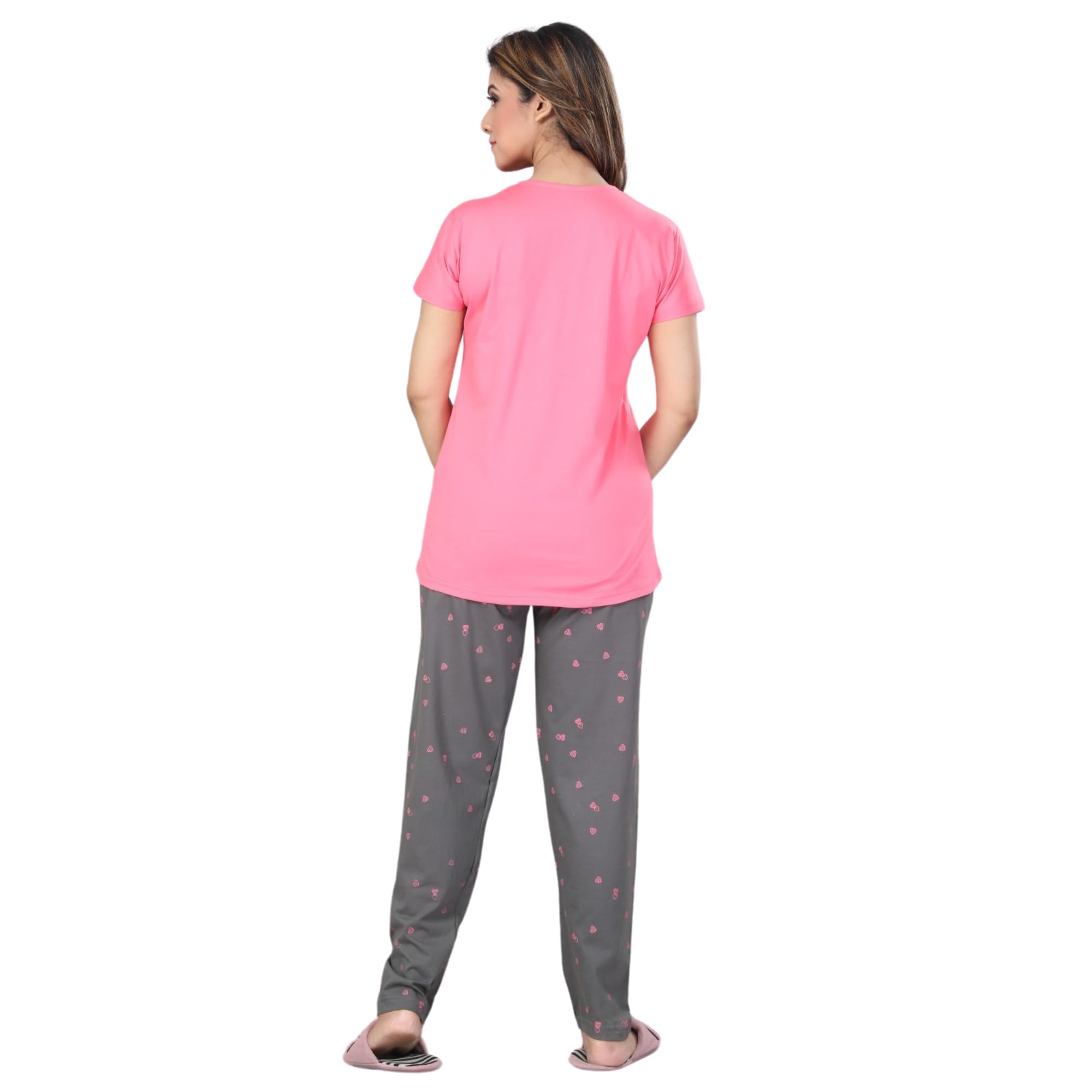 Ceenai Women's Cotton Nightwear Set with T-Shirt and Pyjamas, Soft and Comfortable for Sleep and Loungewear Four Sizes 36,38,40,42
