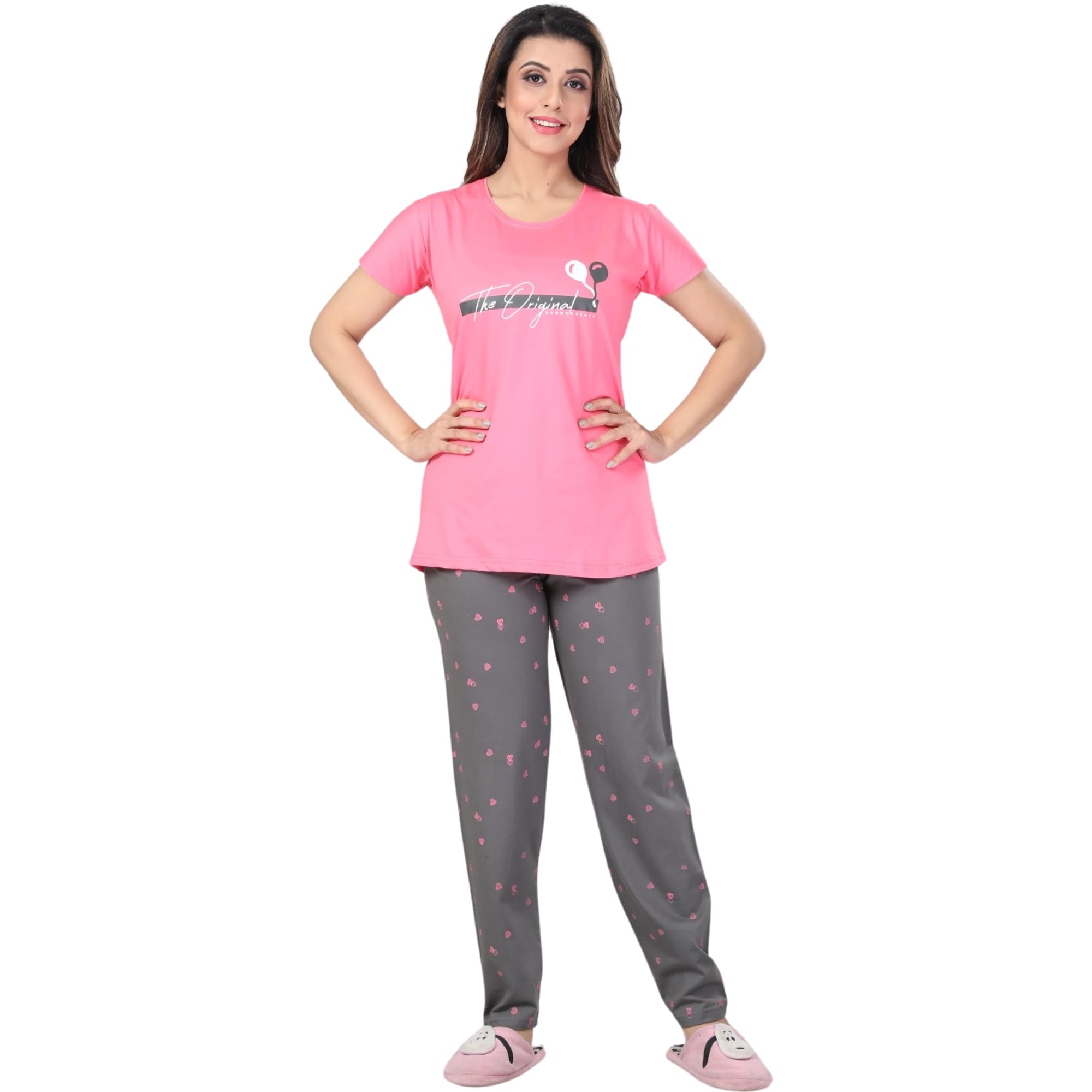 Ceenai Women's Cotton Nightwear Set with T-Shirt and Pyjamas, Soft and Comfortable for Sleep and Loungewear Four Sizes 36,38,40,42