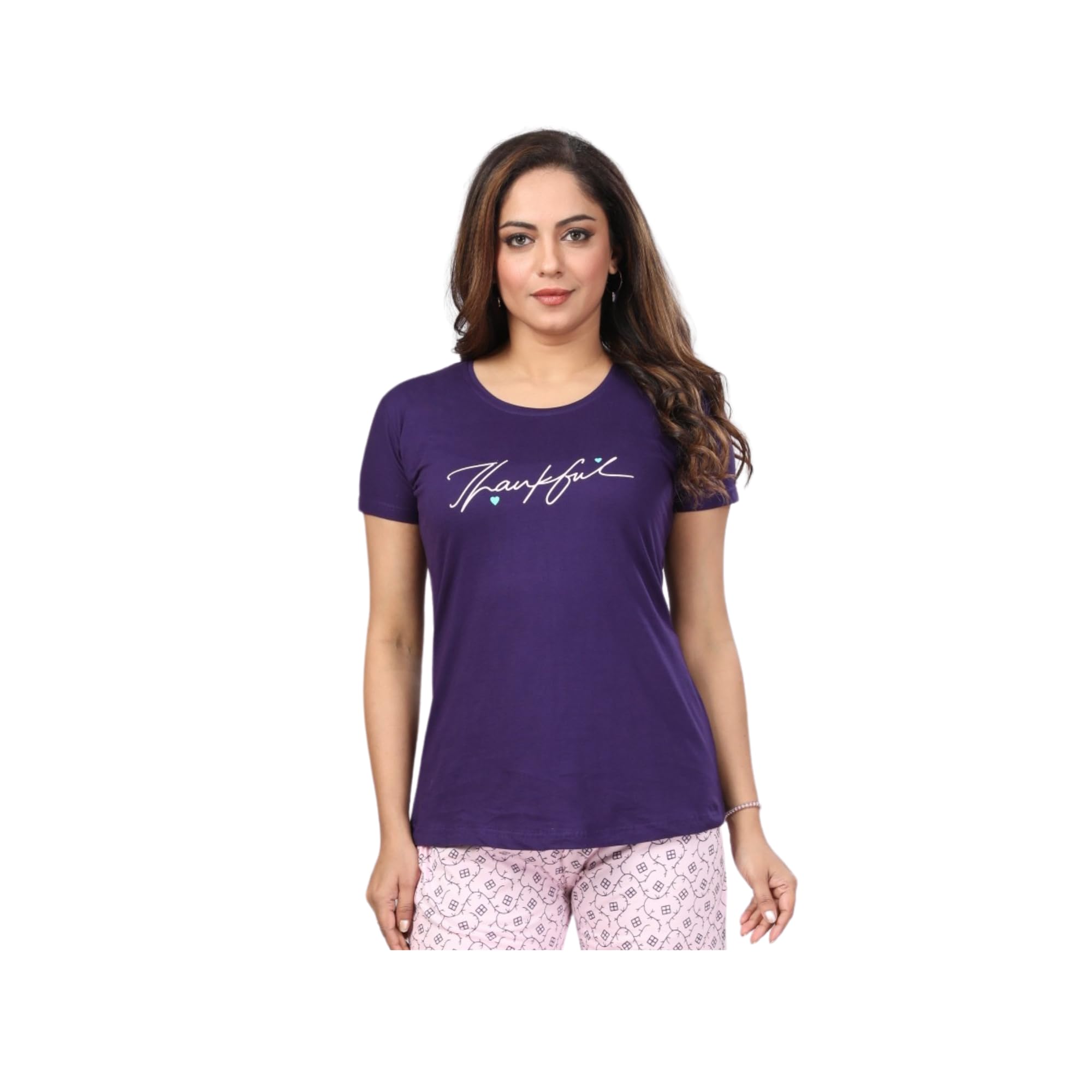 Ceenai Women's Cotton Nightwear Set with T-Shirt and Pyjamas, Soft and Comfortable for Sleep and Loungewear Four Sizes 36,38,40,42