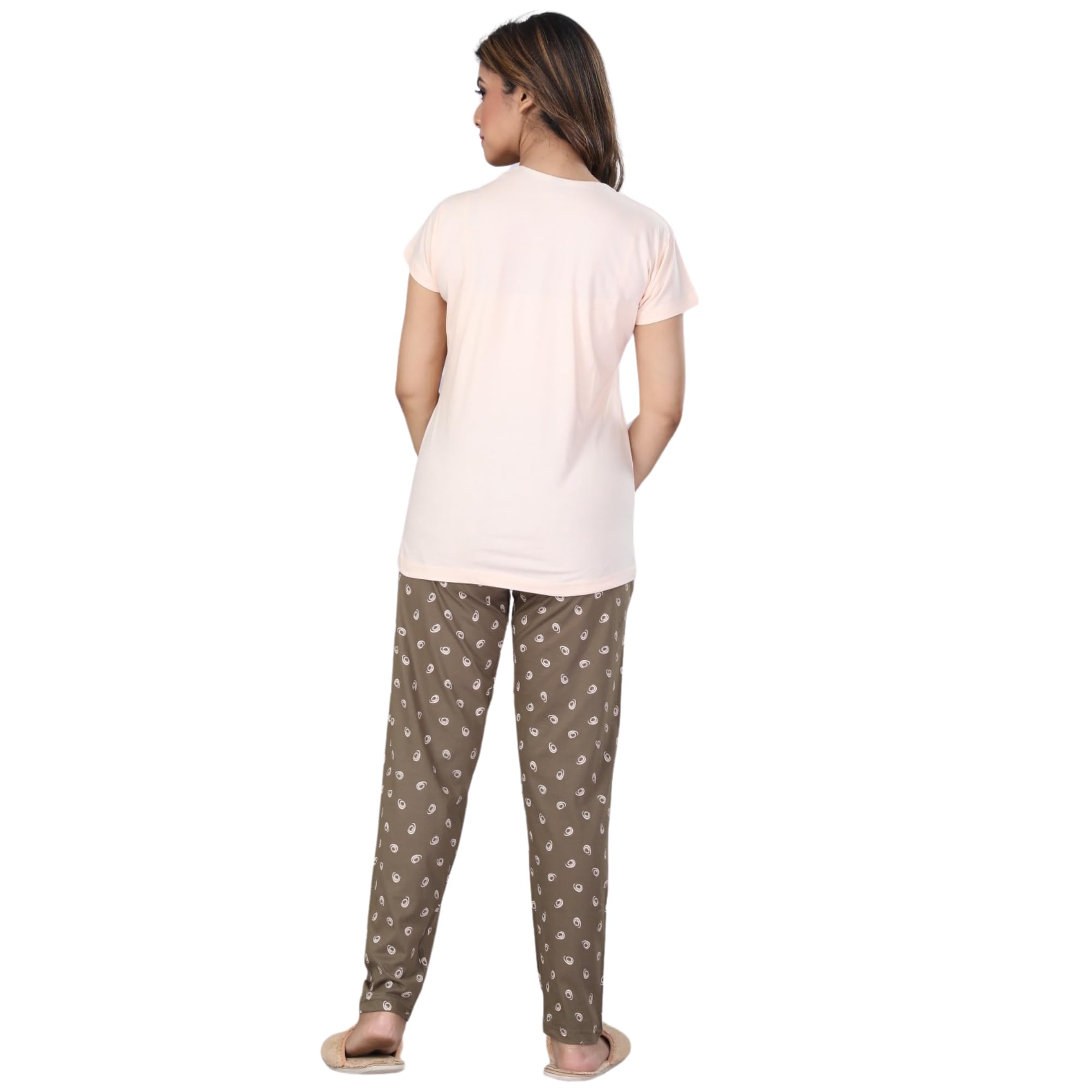 Ceenai Women's Cotton Nightwear Set with T-Shirt and Pyjamas, Soft and Comfortable for Sleep and Loungewear Four Sizes 36,38,40,42