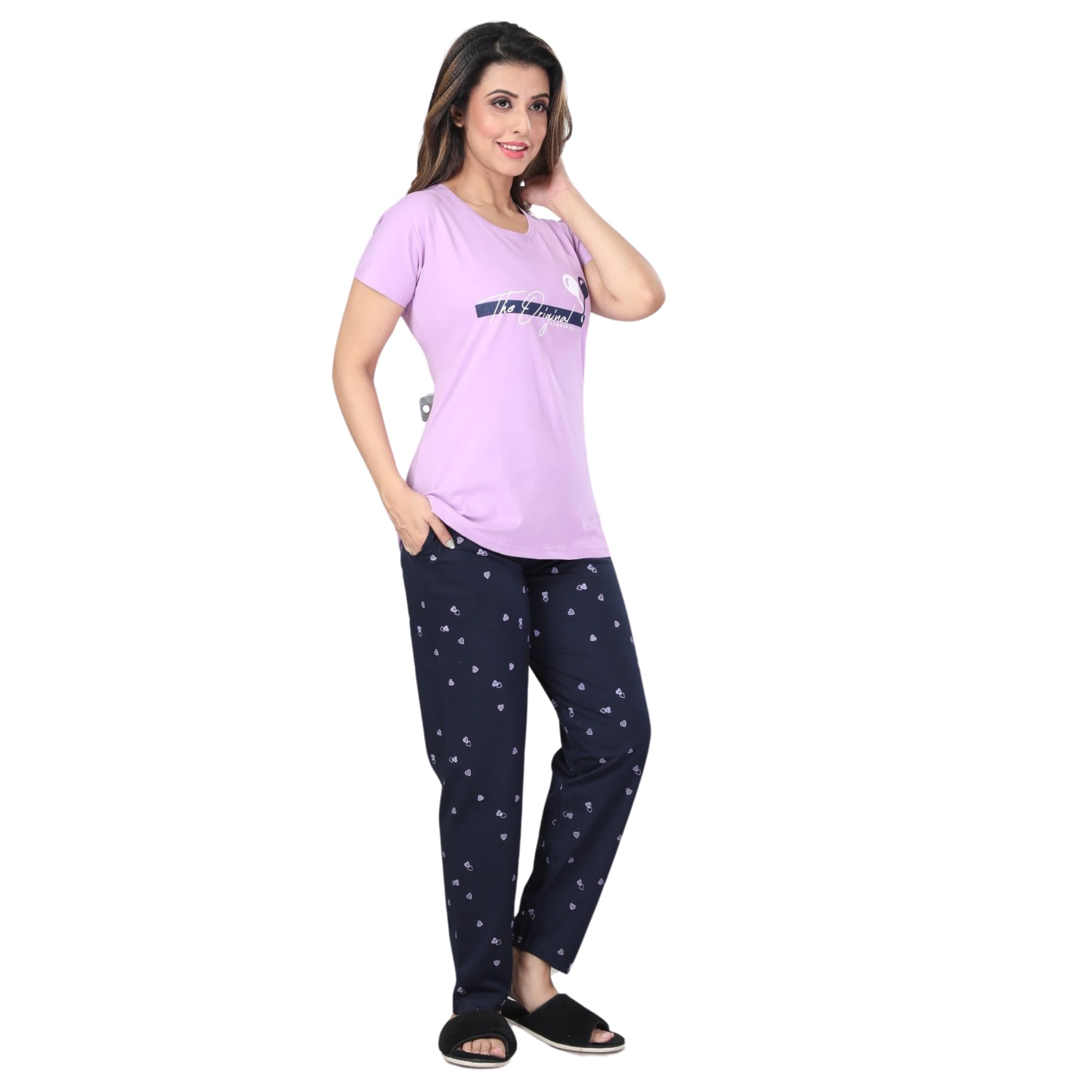 Ceenai Women's Cotton Nightwear Set with T-Shirt and Pyjamas, Soft and Comfortable for Sleep and Loungewear Four Sizes 36,38,40,42