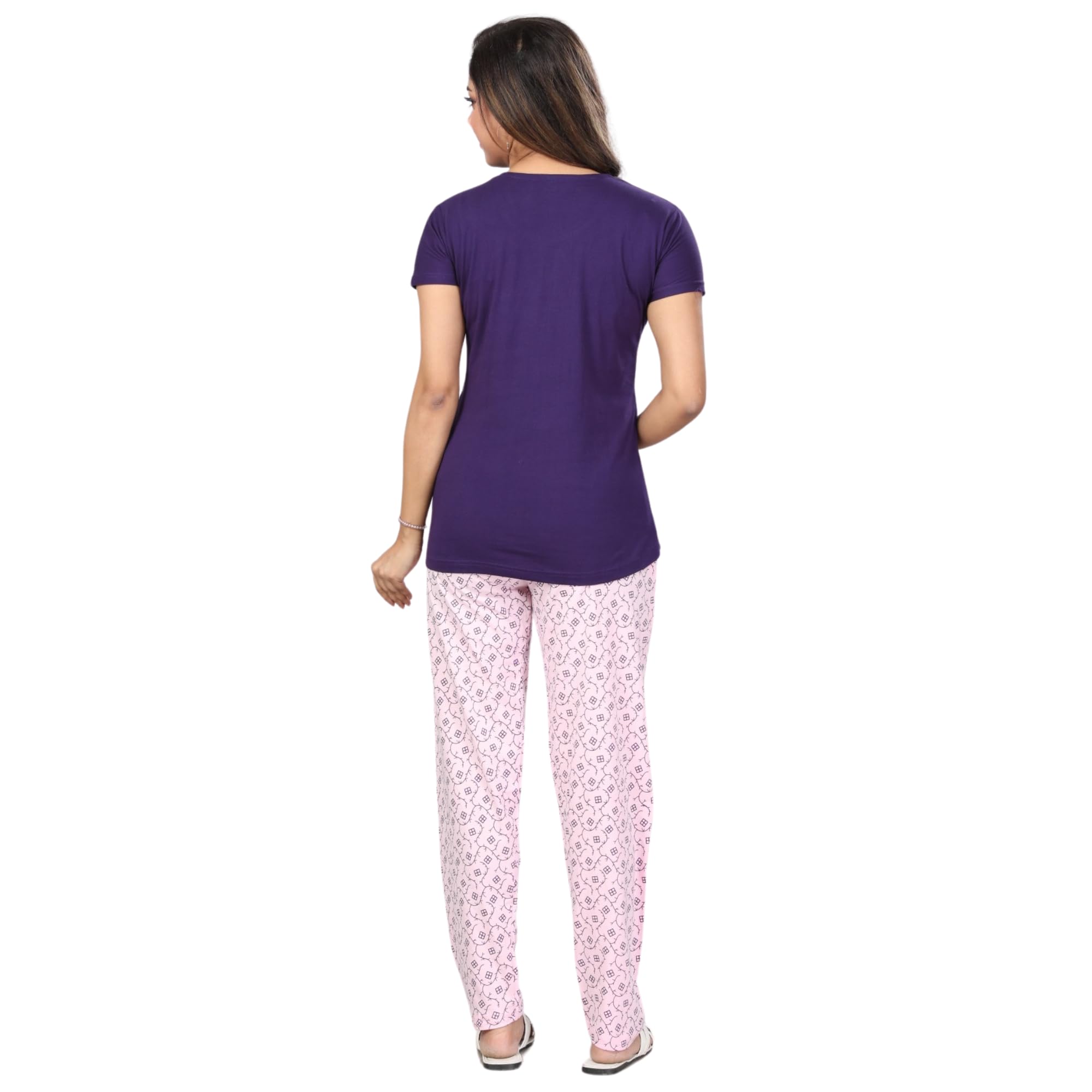 Ceenai Women's Cotton Nightwear Set with T-Shirt and Pyjamas, Soft and Comfortable for Sleep and Loungewear Four Sizes 36,38,40,42