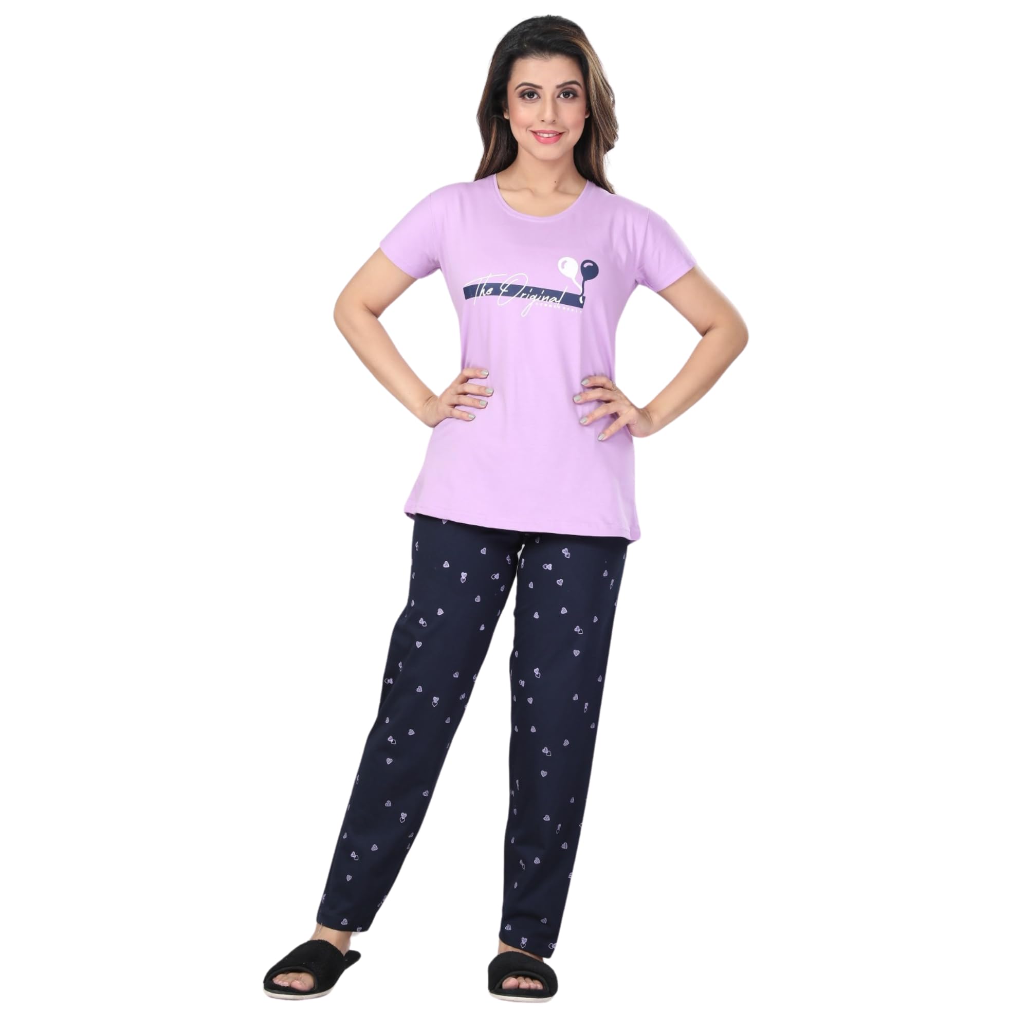 Ceenai Women's Cotton Nightwear Set with T-Shirt and Pyjamas, Soft and Comfortable for Sleep and Loungewear Four Sizes 36,38,40,42