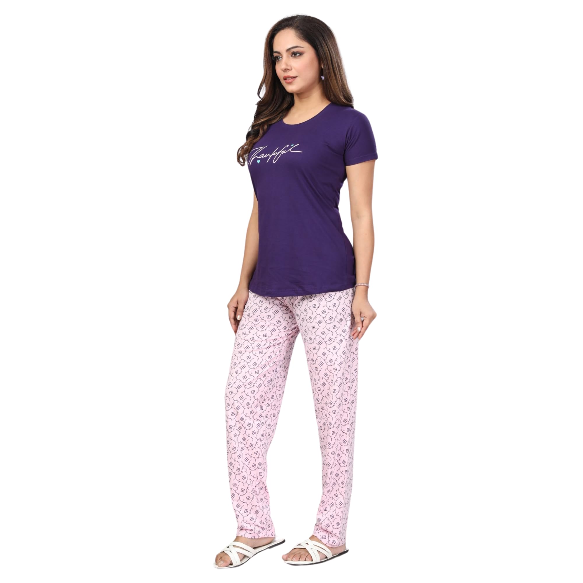Ceenai Women's Cotton Nightwear Set with T-Shirt and Pyjamas, Soft and Comfortable for Sleep and Loungewear Four Sizes 36,38,40,42