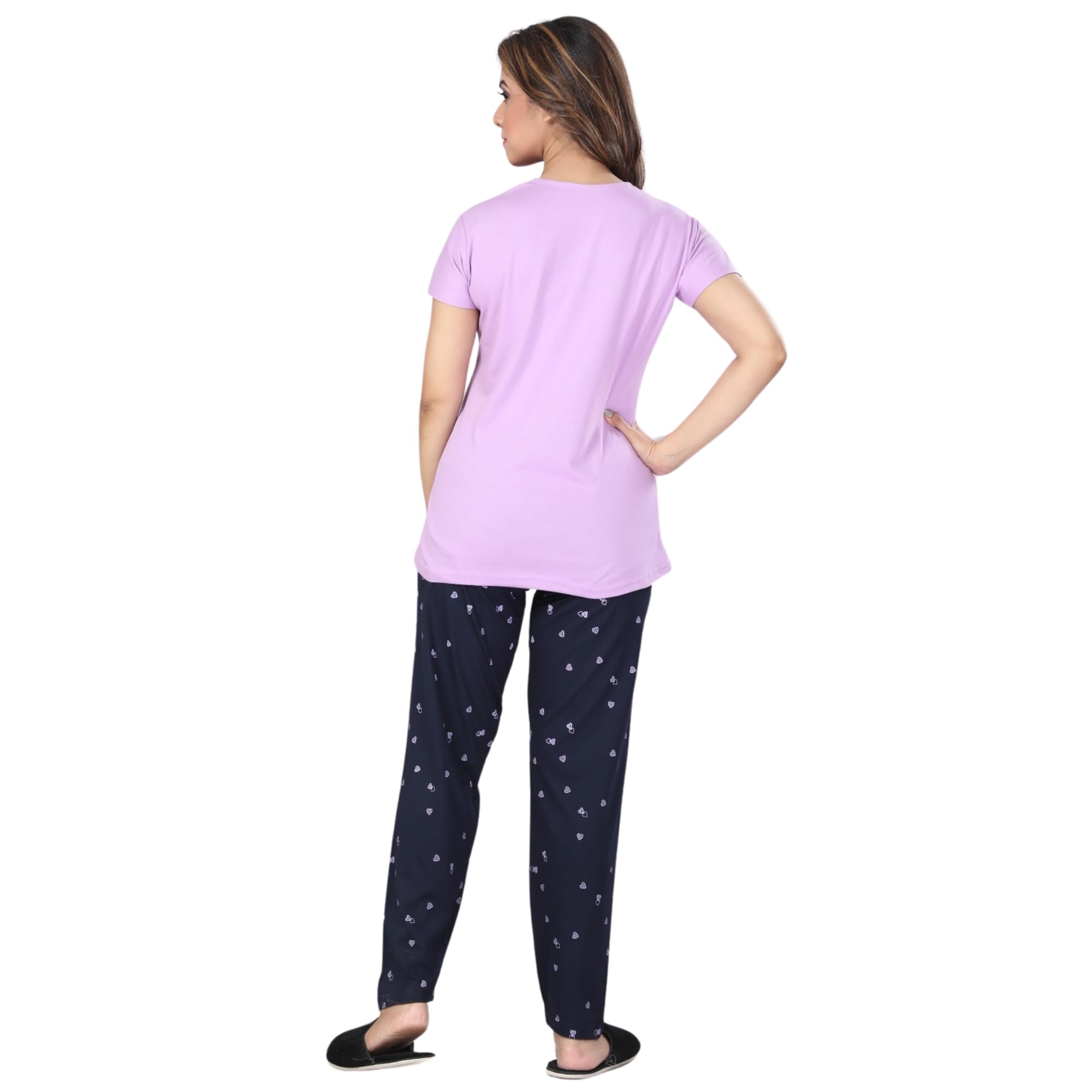 Ceenai Women's Cotton Nightwear Set with T-Shirt and Pyjamas, Soft and Comfortable for Sleep and Loungewear Four Sizes 36,38,40,42