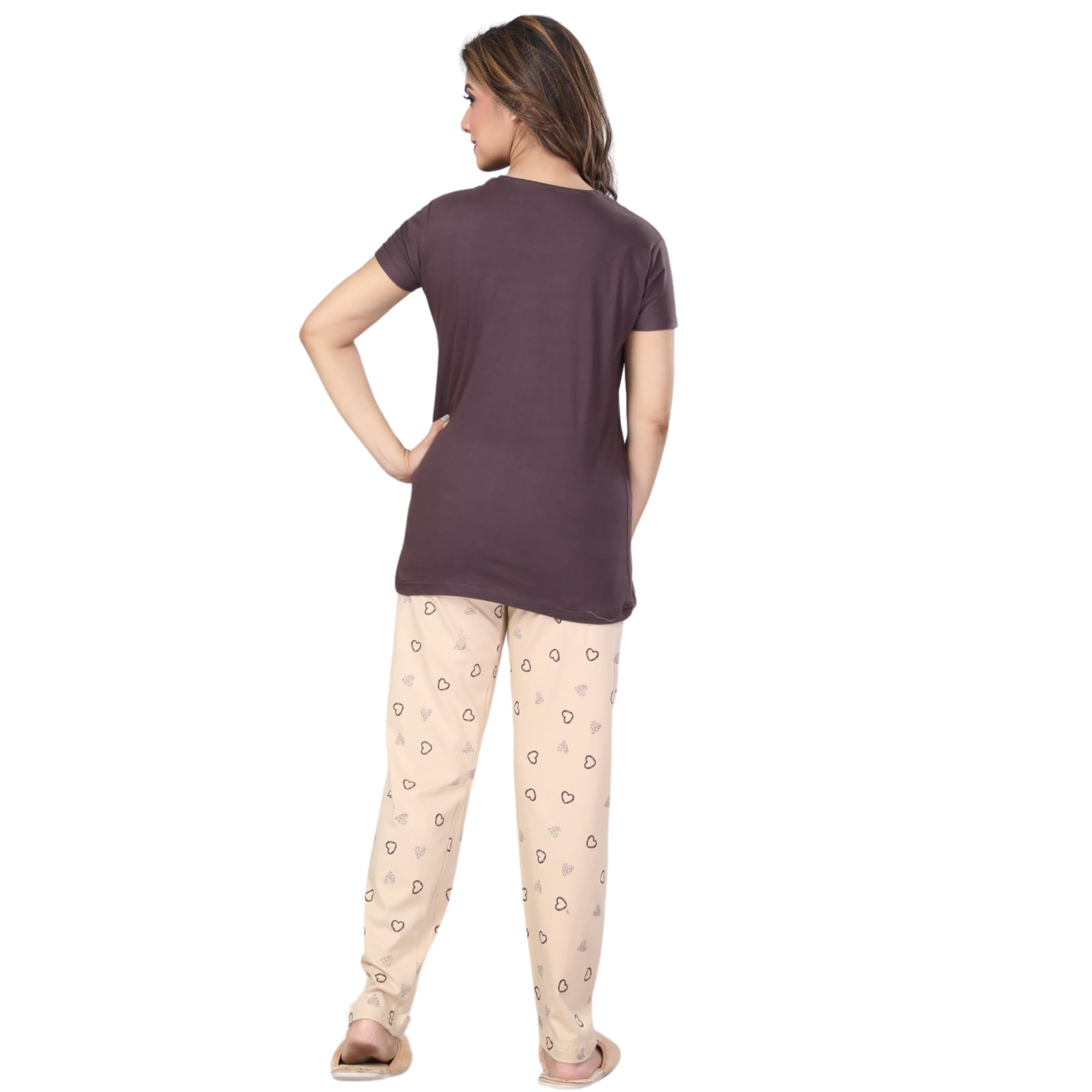 Ceenai Women's Cotton Nightwear Set with T-Shirt and Pyjamas, Soft and Comfortable for Sleep and Loungewear Four Sizes 36,38,40,42