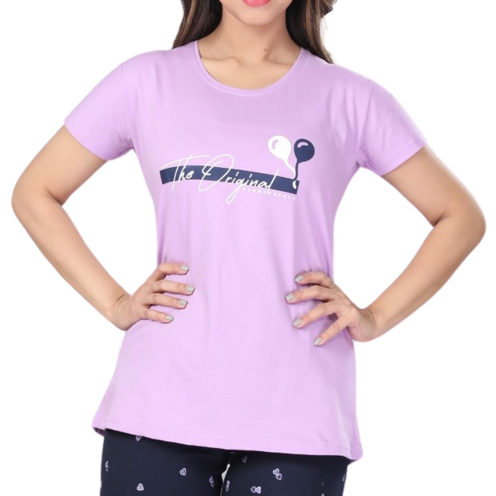 Ceenai Women's Cotton Nightwear Set with T-Shirt and Pyjamas, Soft and Comfortable for Sleep and Loungewear Four Sizes 36,38,40,42
