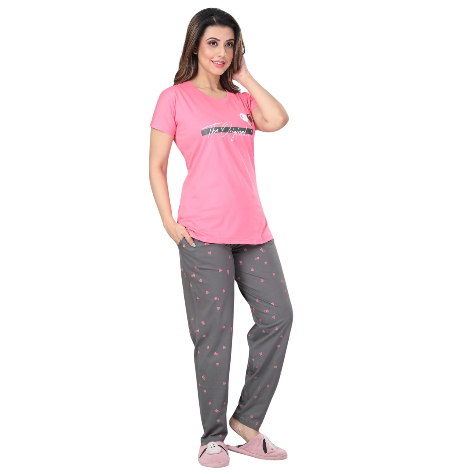 Ceenai Women's Cotton Nightwear Set with T-Shirt and Pyjamas, Soft and Comfortable for Sleep and Loungewear Four Sizes 36,38,40,42