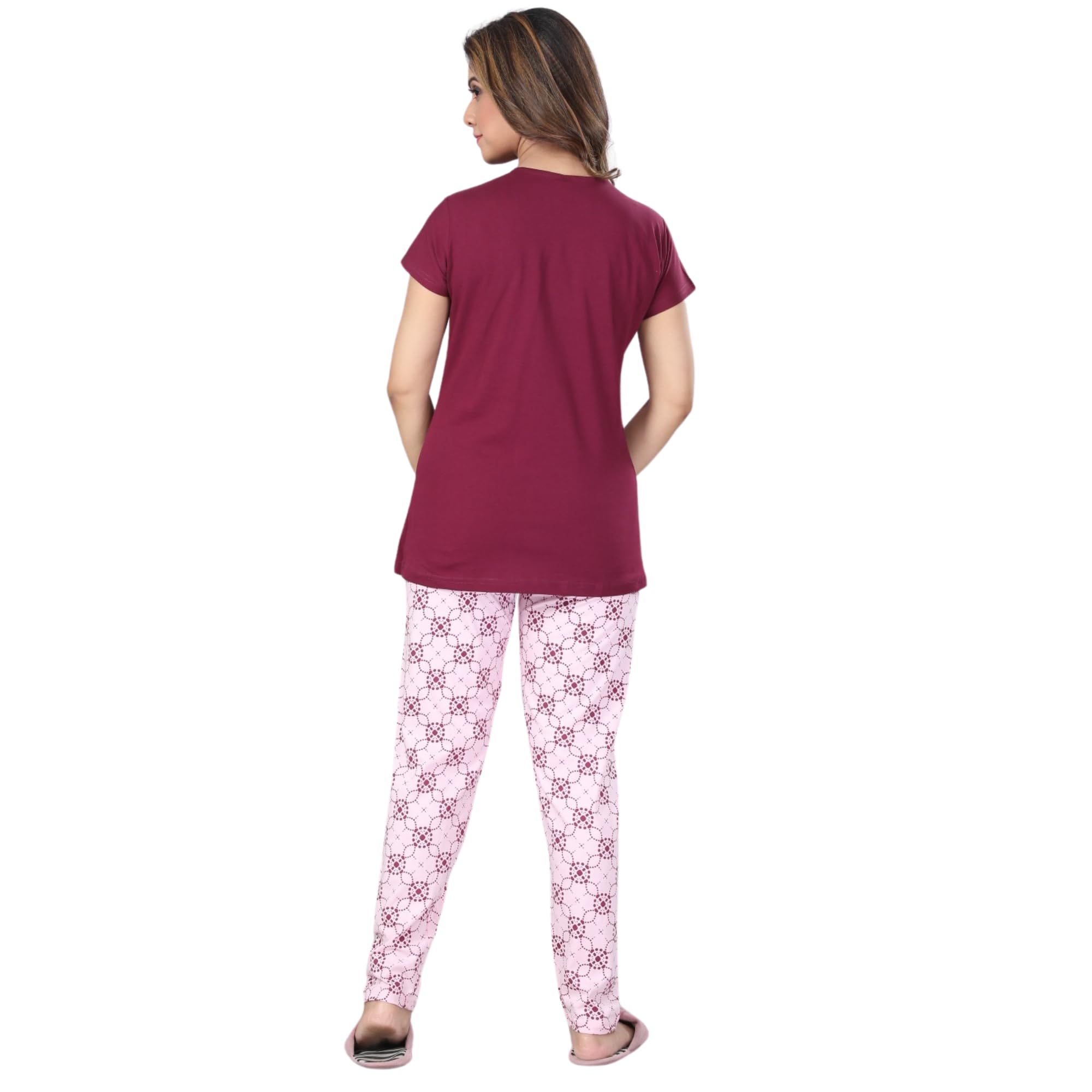 Ceenai Women's Cotton Nightwear Set with T-Shirt and Pyjamas, Soft and Comfortable for Sleep and Loungewear Four Sizes 36,38,40,42