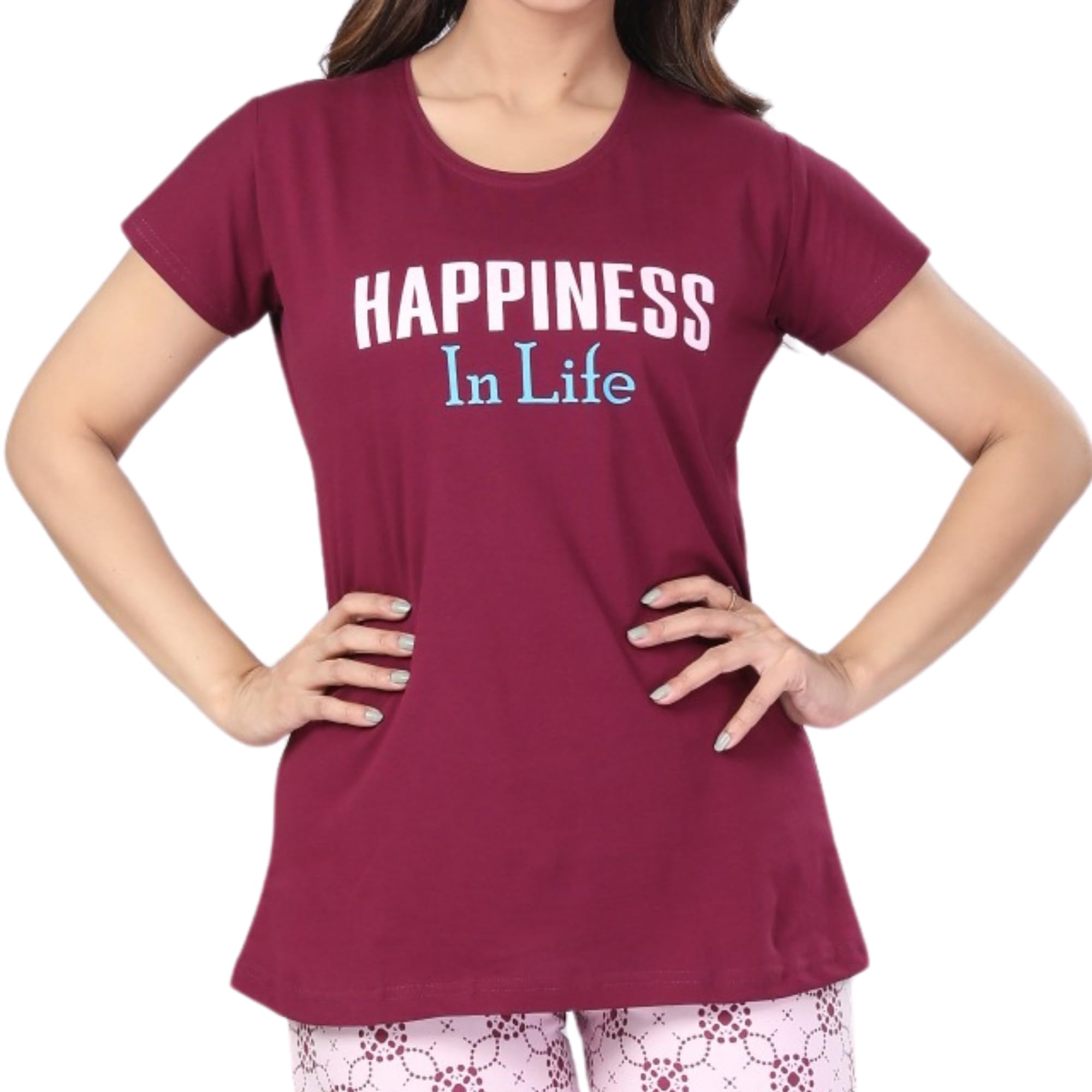 Ceenai Women's Cotton Nightwear Set with T-Shirt and Pyjamas, Soft and Comfortable for Sleep and Loungewear Four Sizes 36,38,40,42